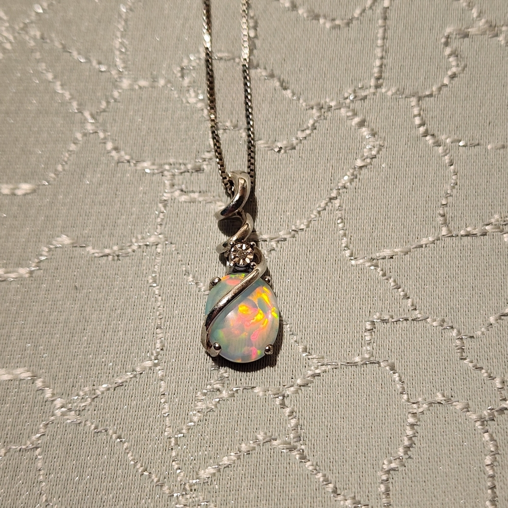 Opal 18 inch necklace sterling